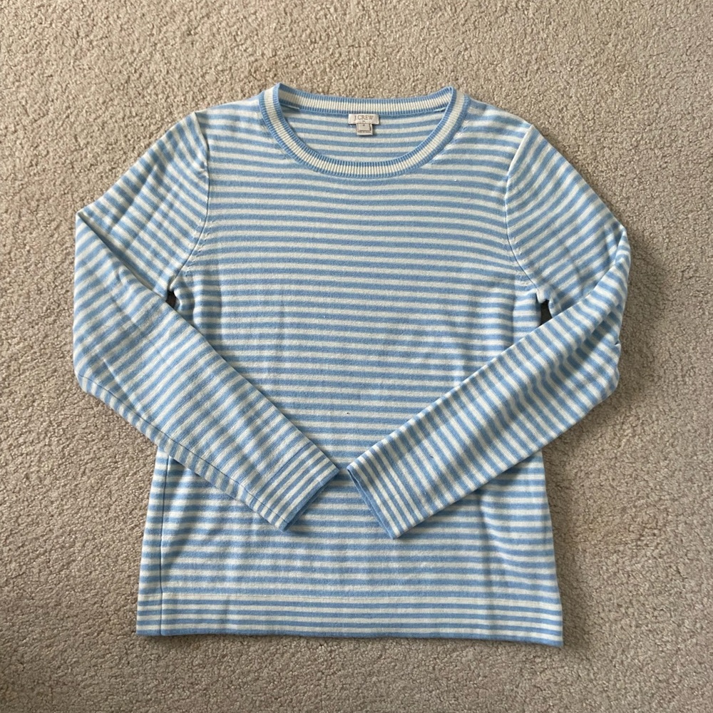 J. Crew Light Blue and White Striped Sweater